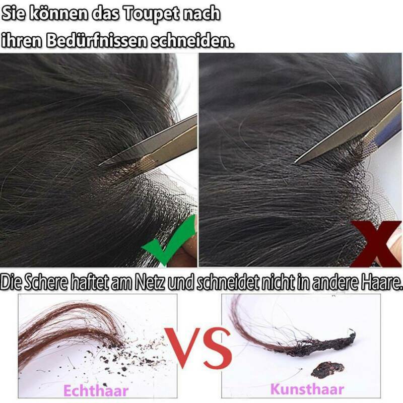 FULL PU Replacement System Mens Toupee Hairpieces Remy Human Hair Skin Poly Wigs