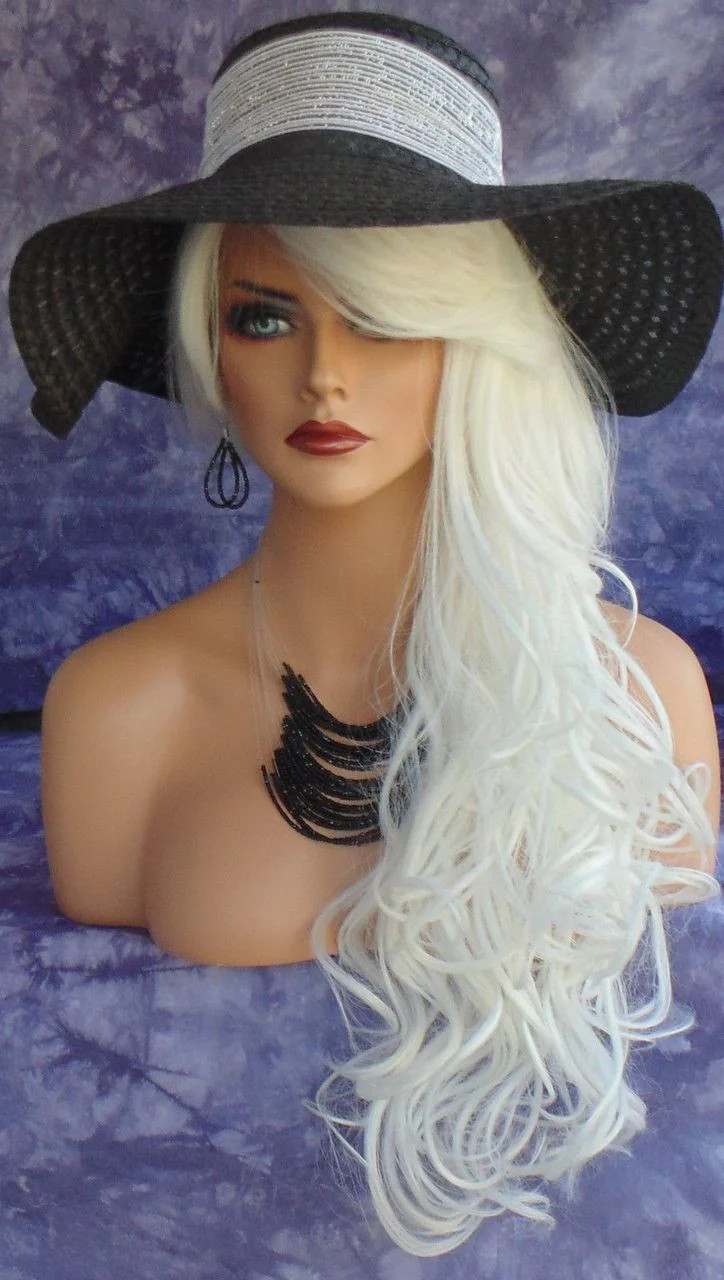 LONG CURLY HEAT FRIENDLY SKIN TOP WIG COLOR #60 WHITE *GORGEOUS SEXY LONG 108