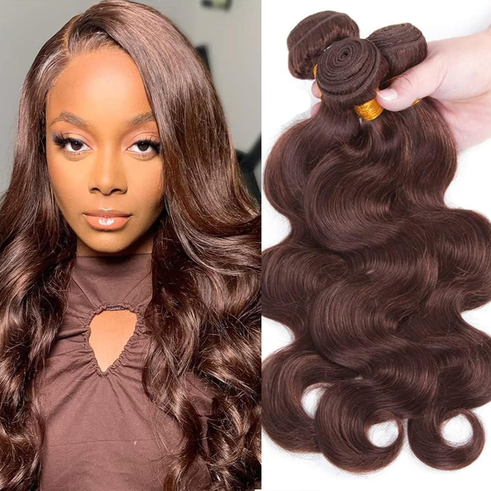 Fabimiya 16 18 20 Inch Human Hair Bundles Chocolate Brown 4 Body Wave Bundles