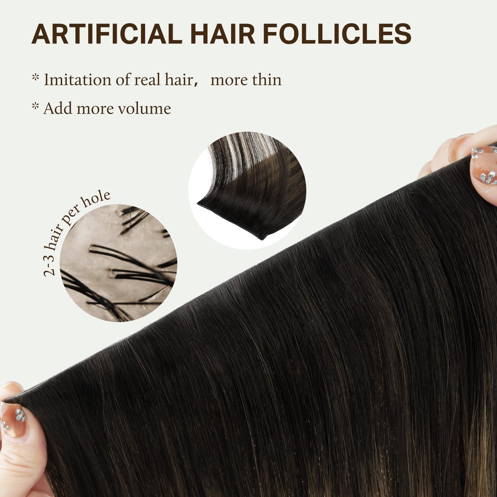 Real Human Hair Extensions 18″ 130g Clip-In 7pcs Seamless Invisible Weft Dark Br