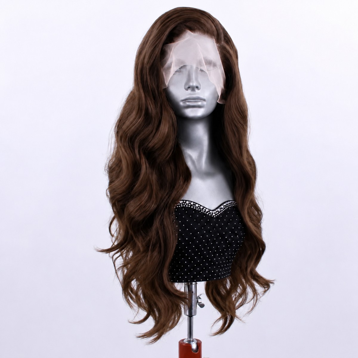 Layered Heat Resistant Synthetic Hair Lace Frontal Wigs Natural Long Wavy Brown