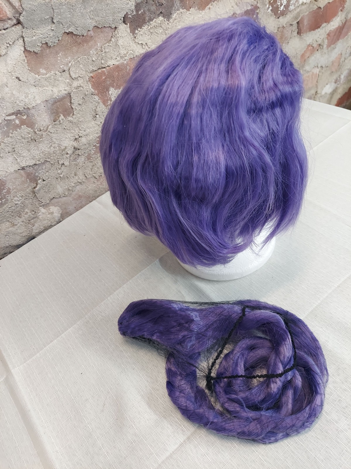 Womens Purple Short Bob Wig Wavy Hair Piece Braided Headband Cosplay Costume