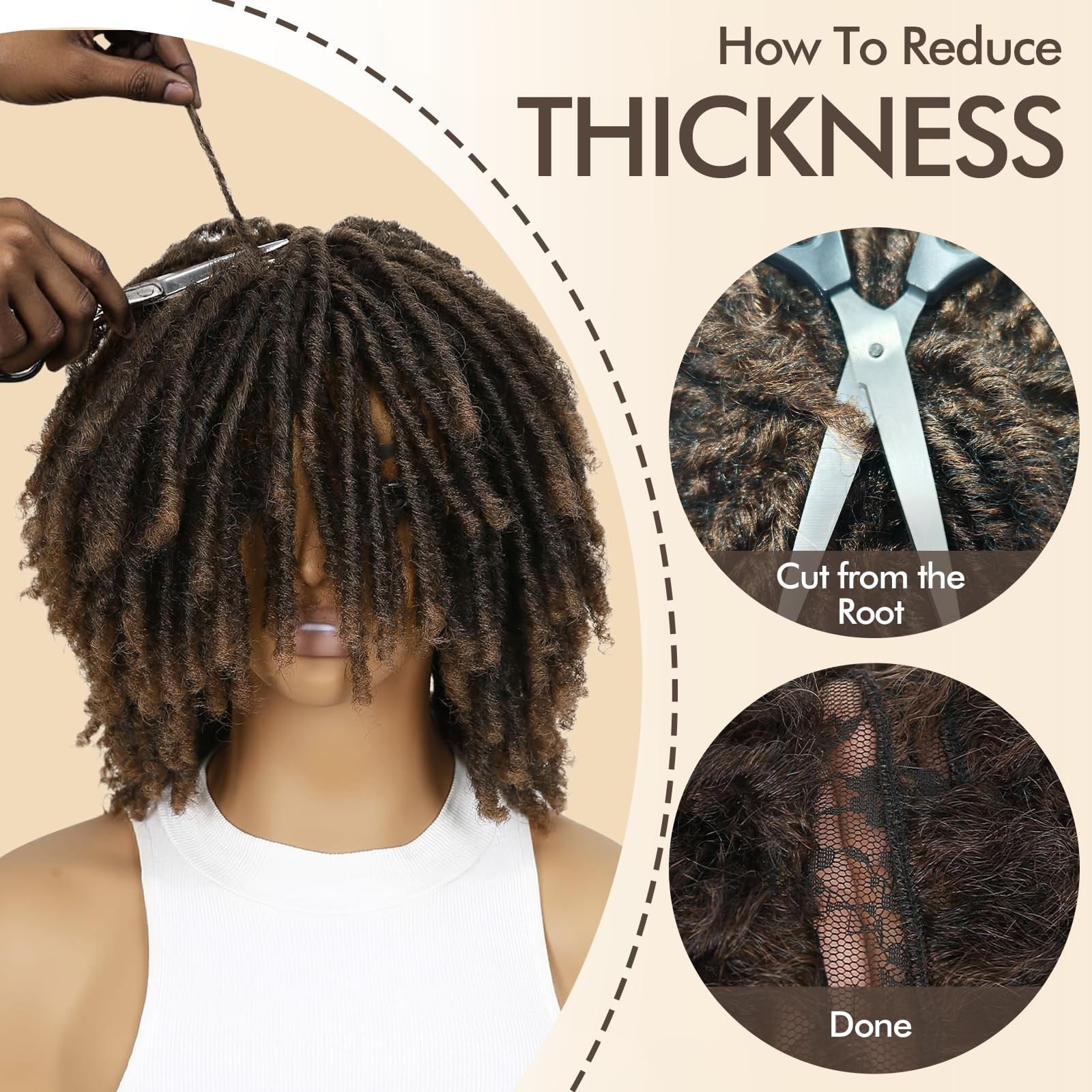 Short Dreadlock Wig Synthetic Afro Twist Braided Full Machine Made Glueless
