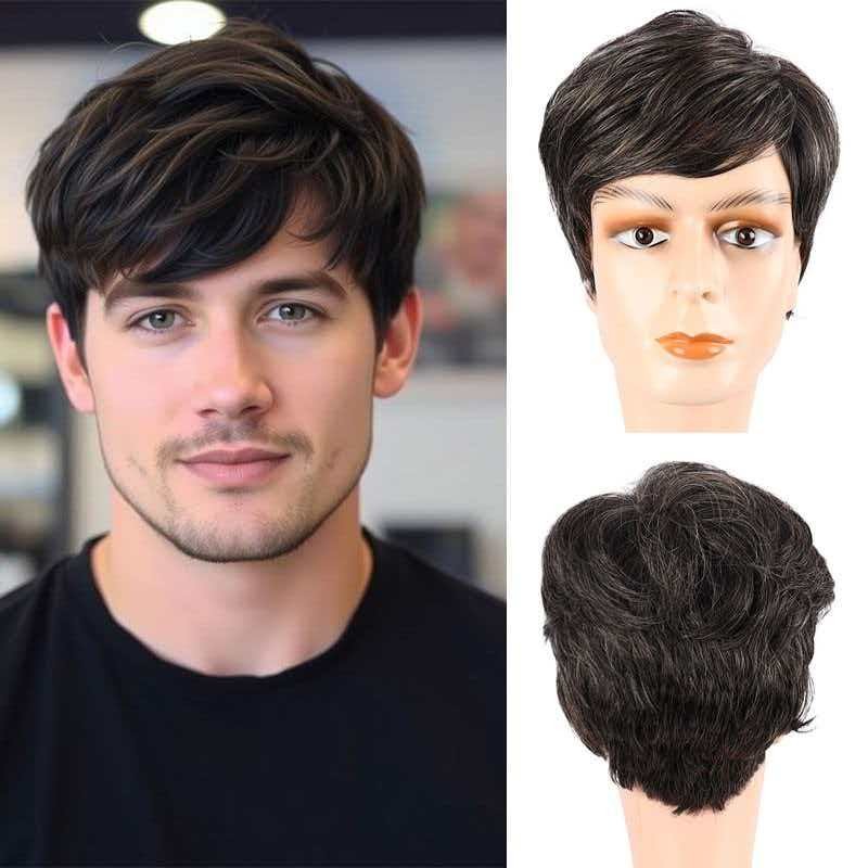 Men’s 6in Short Brown Wig Full Heat Resistant Synthetic Cosplay Halloween Party