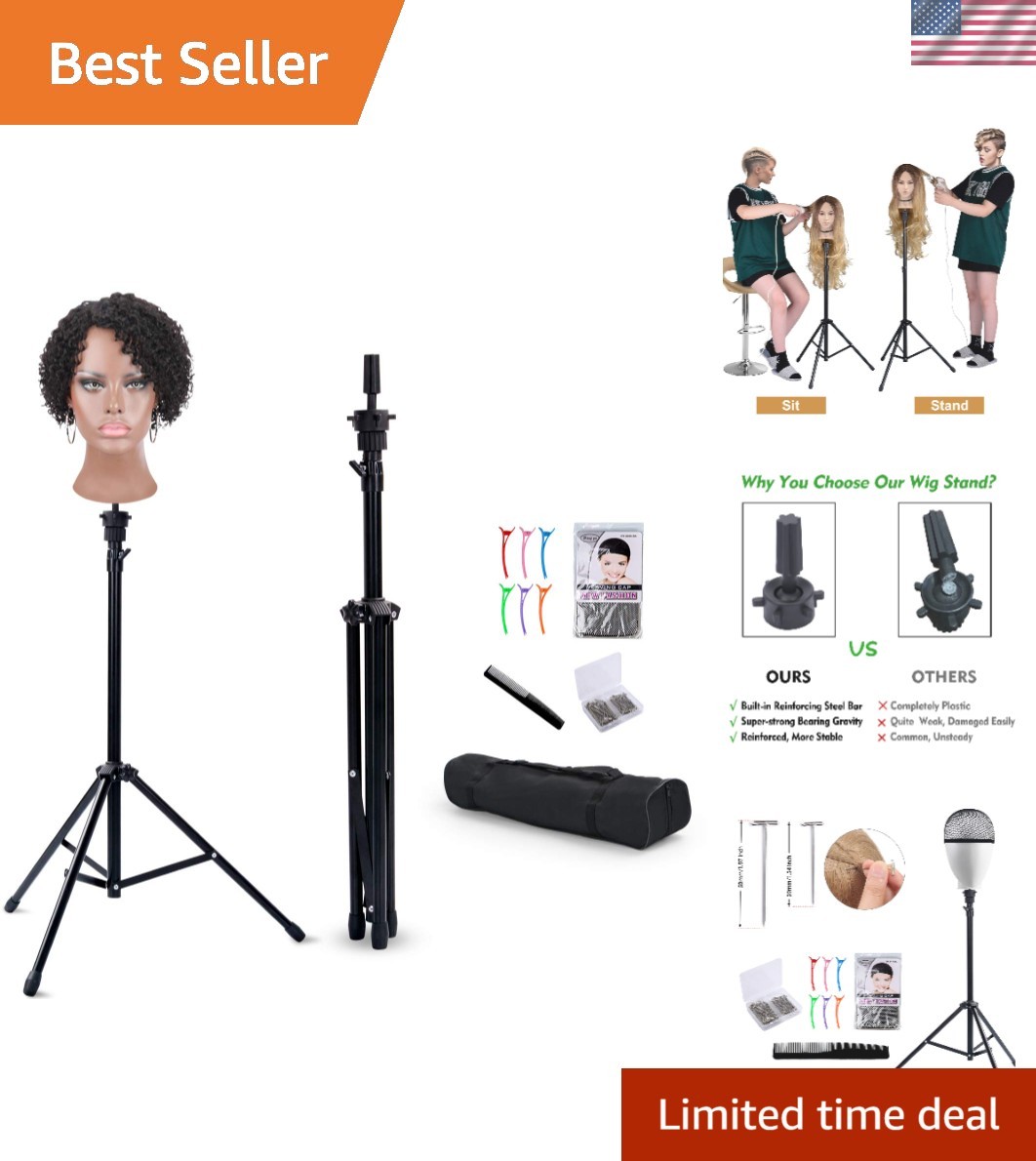 Professional Grade Adjustable Wig Stand with Carrying Bag | Lightweight & Strong