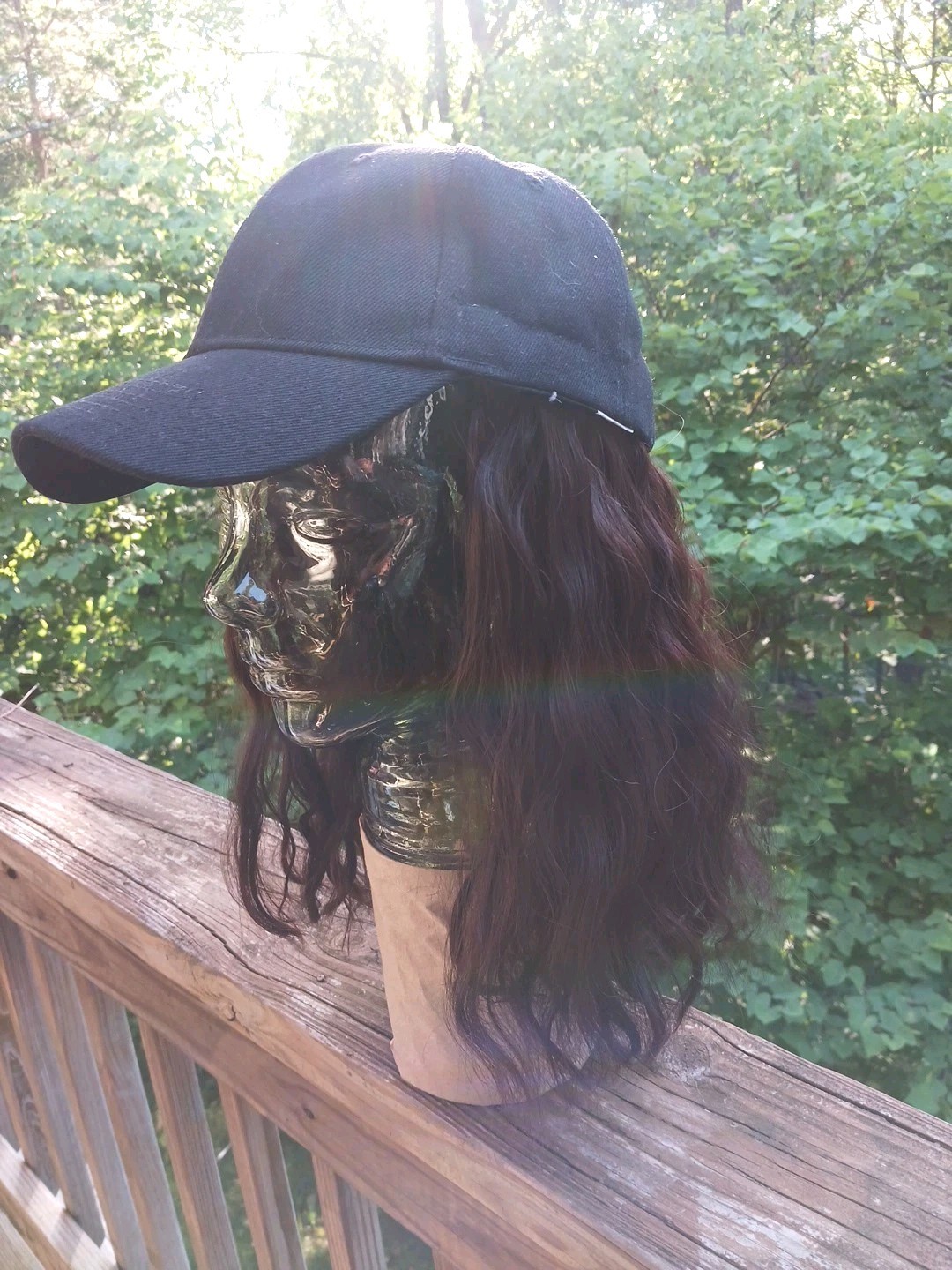 Women Adjustable Baseball Cap Hat Wig Hairpiece SL Curly Dark Brown Casual Hat