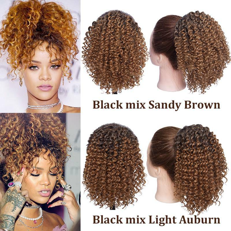 Large Kinky Curly Drawstring Ponytail One Piece Clip In Hair Extension for Human