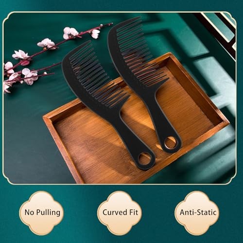 2pcs Large Hair Combs, Wide Tooth Comb for Curls, Durable Detangling Comb Black
