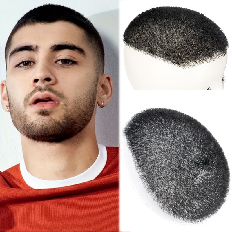 100% Human Hair Toupee for Men’s Short Buzz Cut Thin Skin PU Replacement System