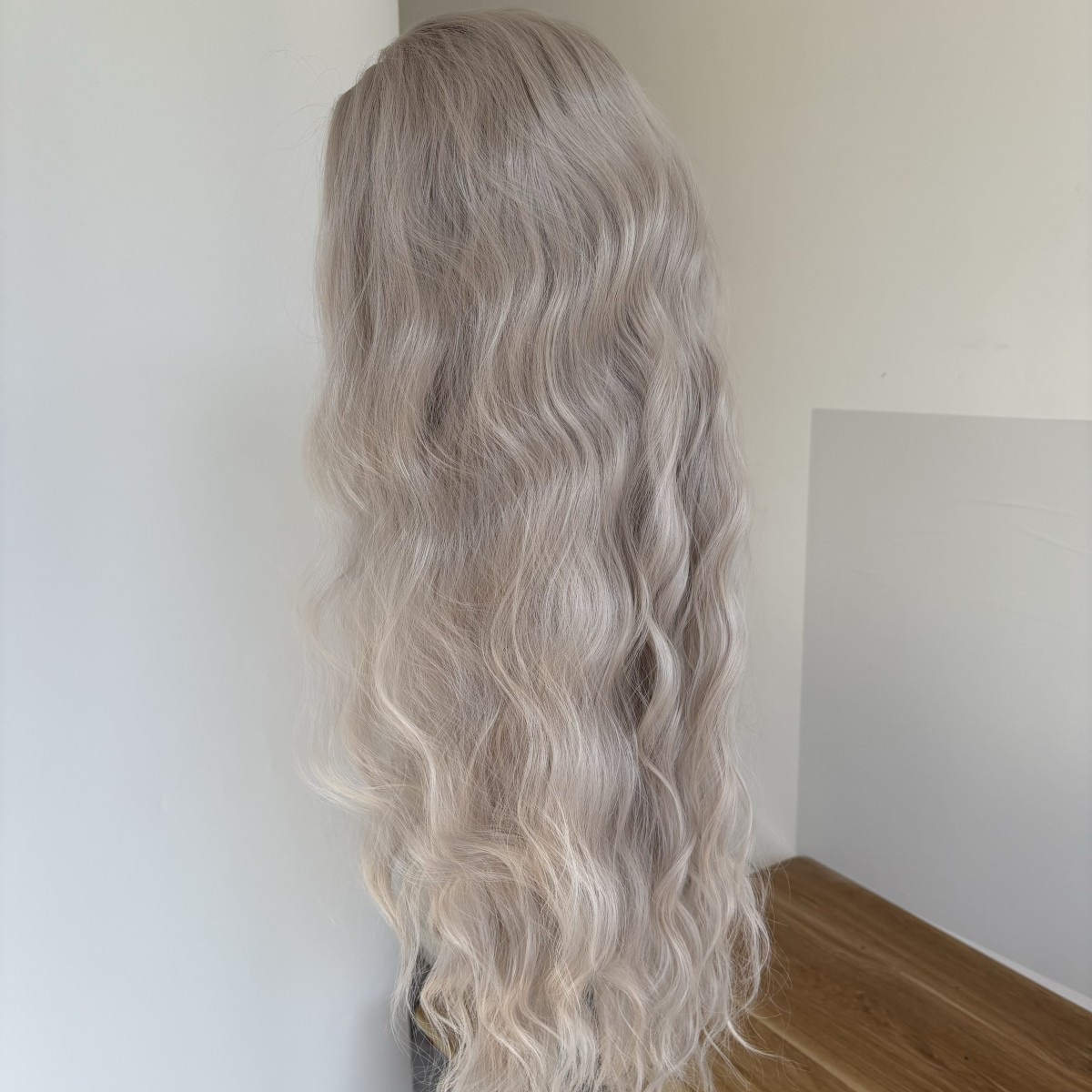 Silver Frontal T Lace Wig Heat Resistant Synthetic Hair Long Wavy
