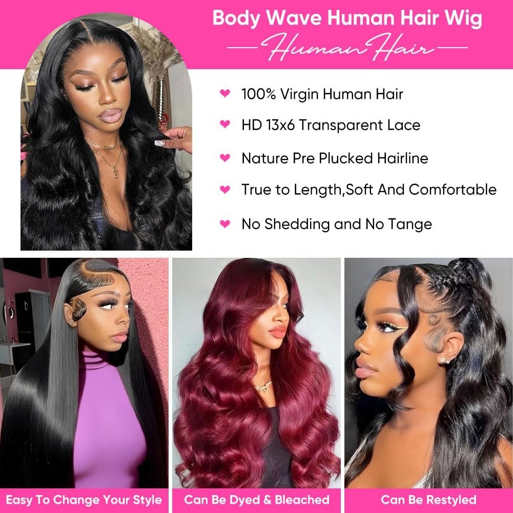 20 Inch Body Wave Lace Front Wig 13×6 HD Lace Human Hair Pre Plucked Brazilian