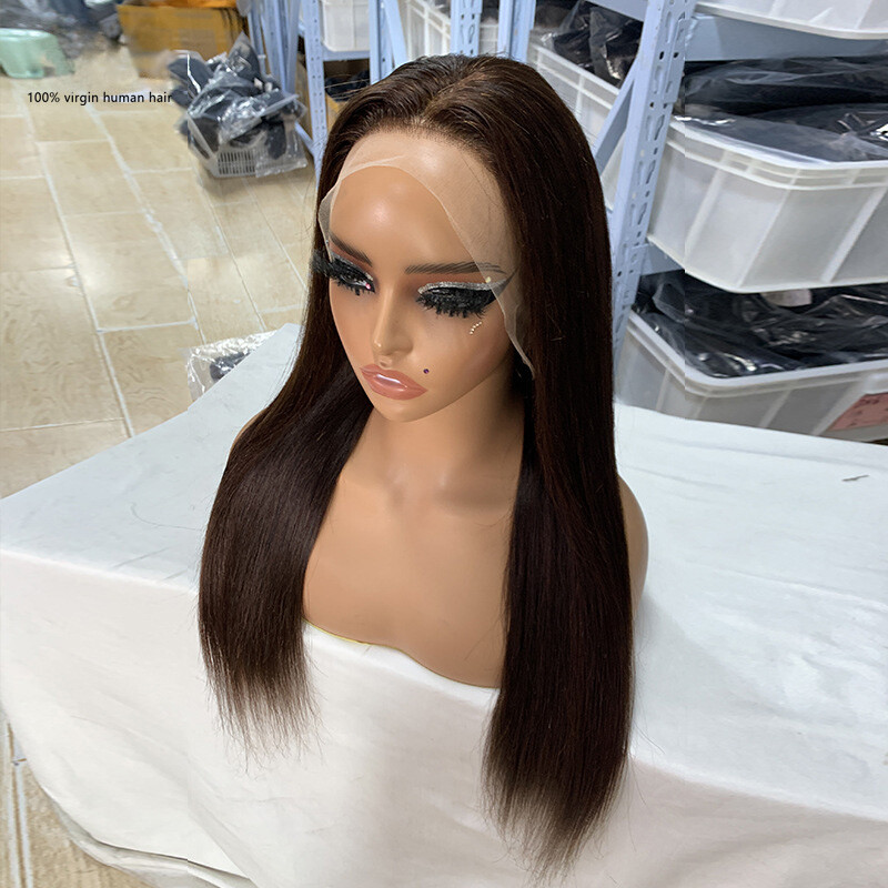2# Color Brazilian 100% Human Hair 13*4 Lace Front Wig Straight Body Wave