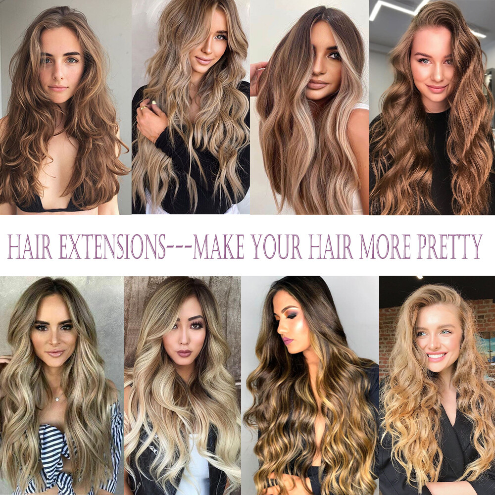 Clip In Hair Extensions Synthetic Hairpiece Balayage Ombre Full Head 8 PCS/set