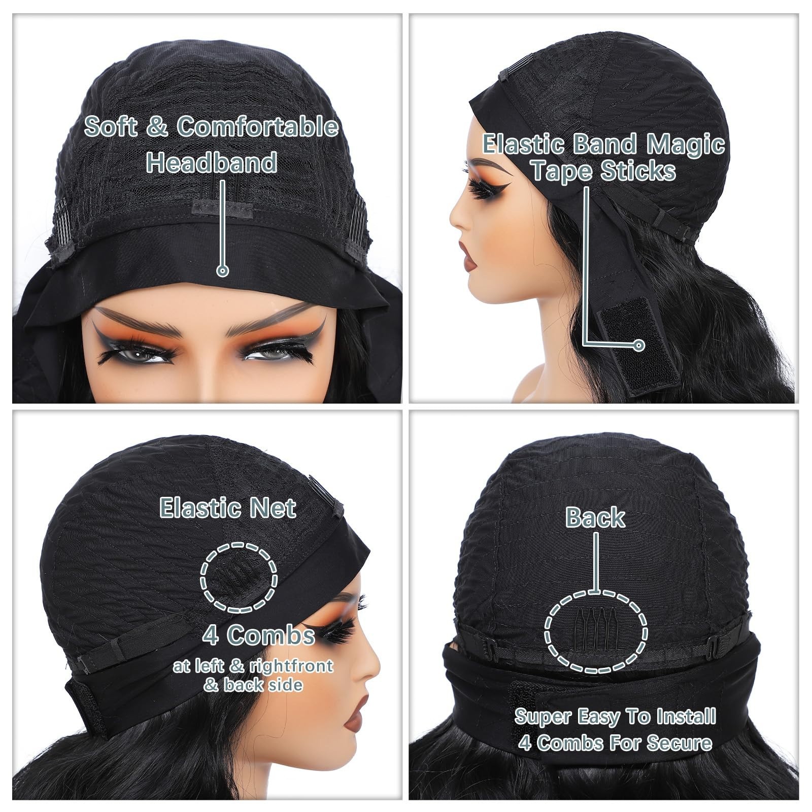 Black HeadBand Wigs for Women Long Wavy Headband Wigs 24inch