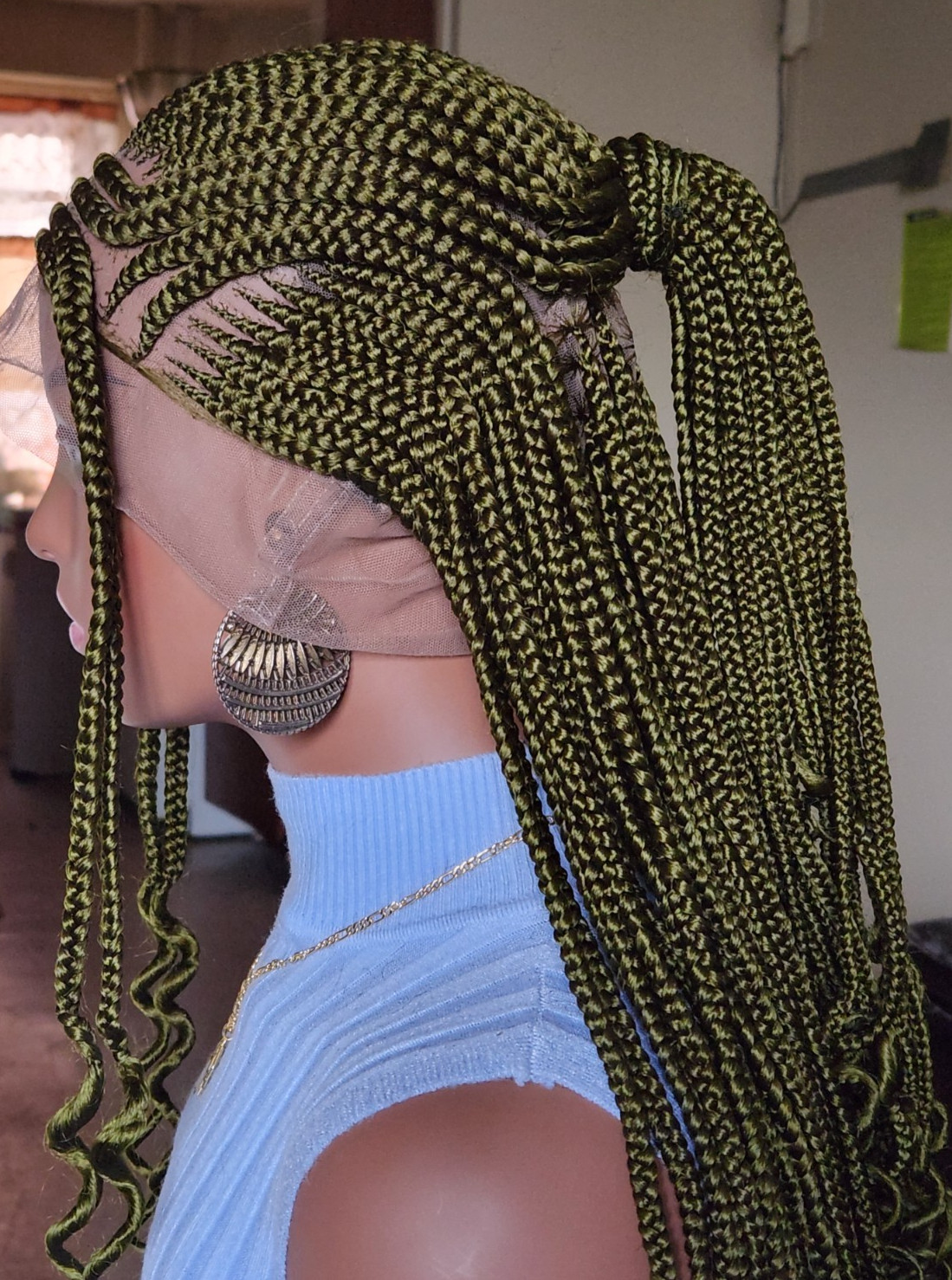 Handmade box Full Lace Cornrow wig Dark green