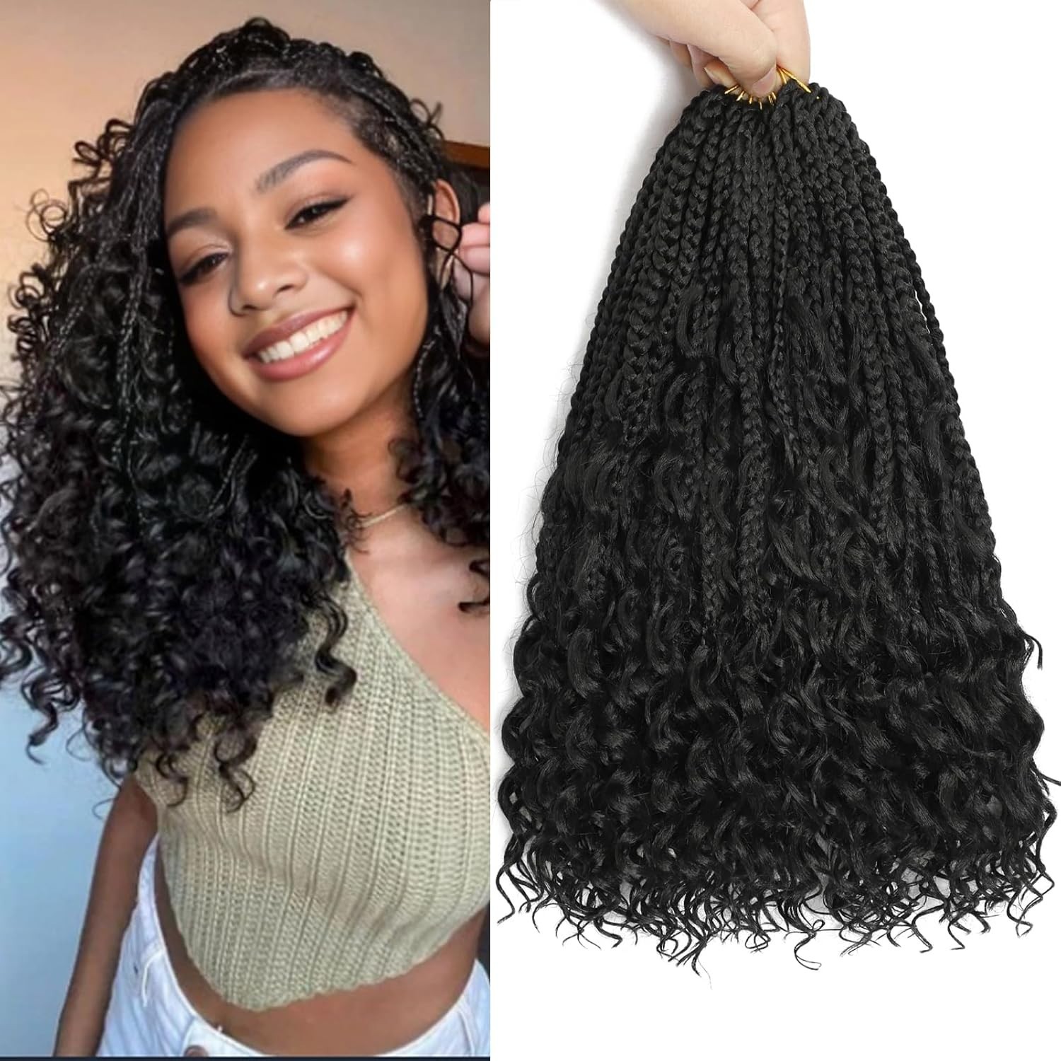 12 Inch Goddess Box Braids Crochet Hair 8 Packs Pre-Looped Bohemian Braiding Hai