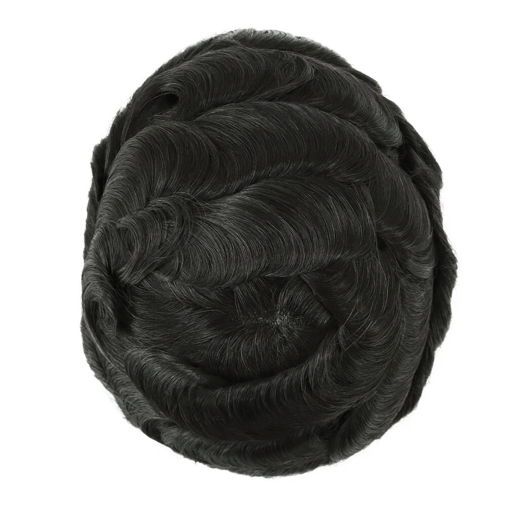 Mens Toupee Hair System Hairpiece 0.03 Thin Skin Human Hair Jet Black Mirage#1