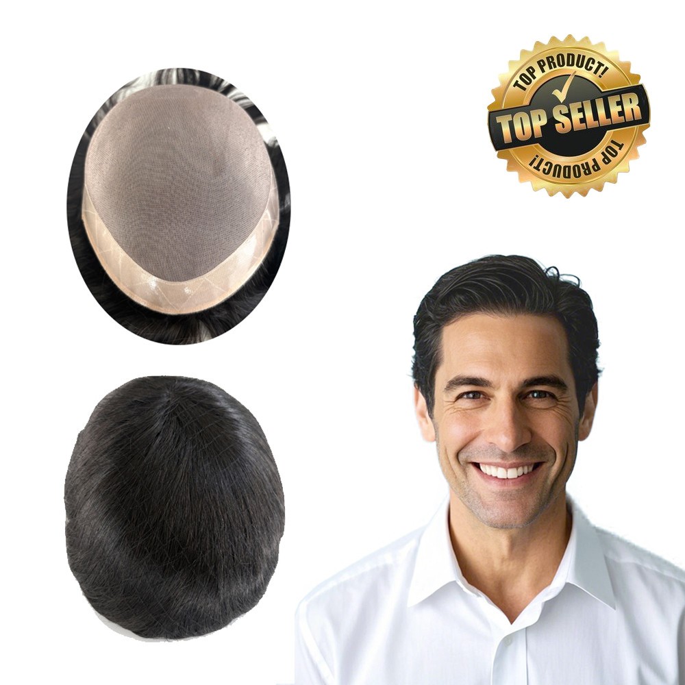 Toupee Men Hair Mono Poly Coating Human Hair Replecement System Toupee Hairpiece