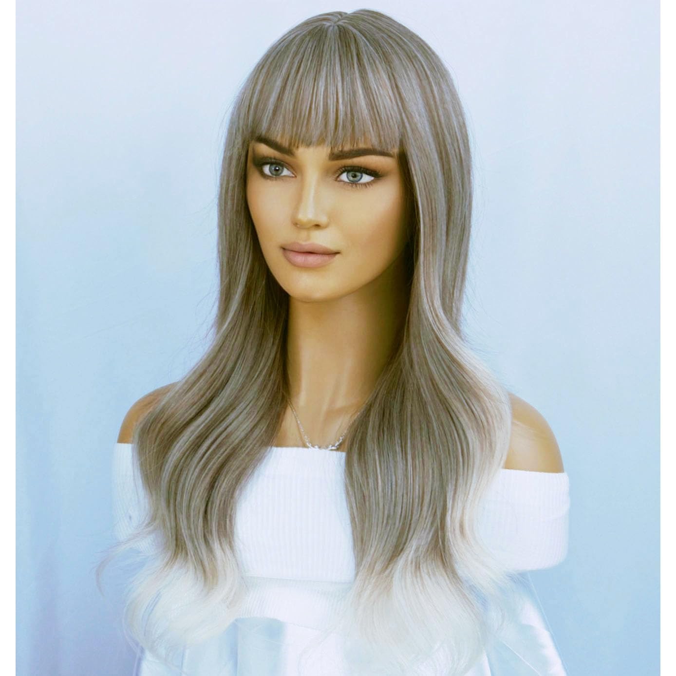 Blonde Brown Long Wigs Women Wavy Wig with Bangs 26 Inches Curly Synthetic Wi…
