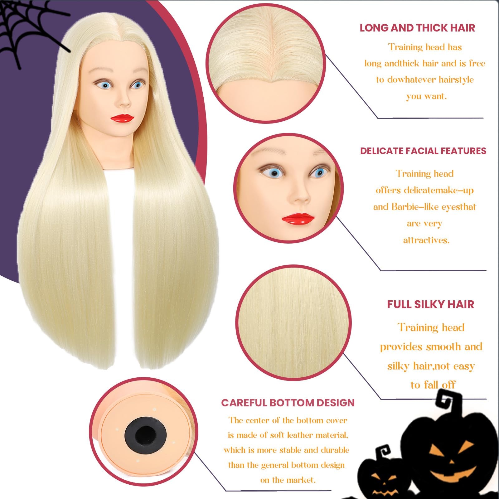 26″-28″ Mannequin Head Styling Head Human Hair Cosmetology Manikin Doll Train…