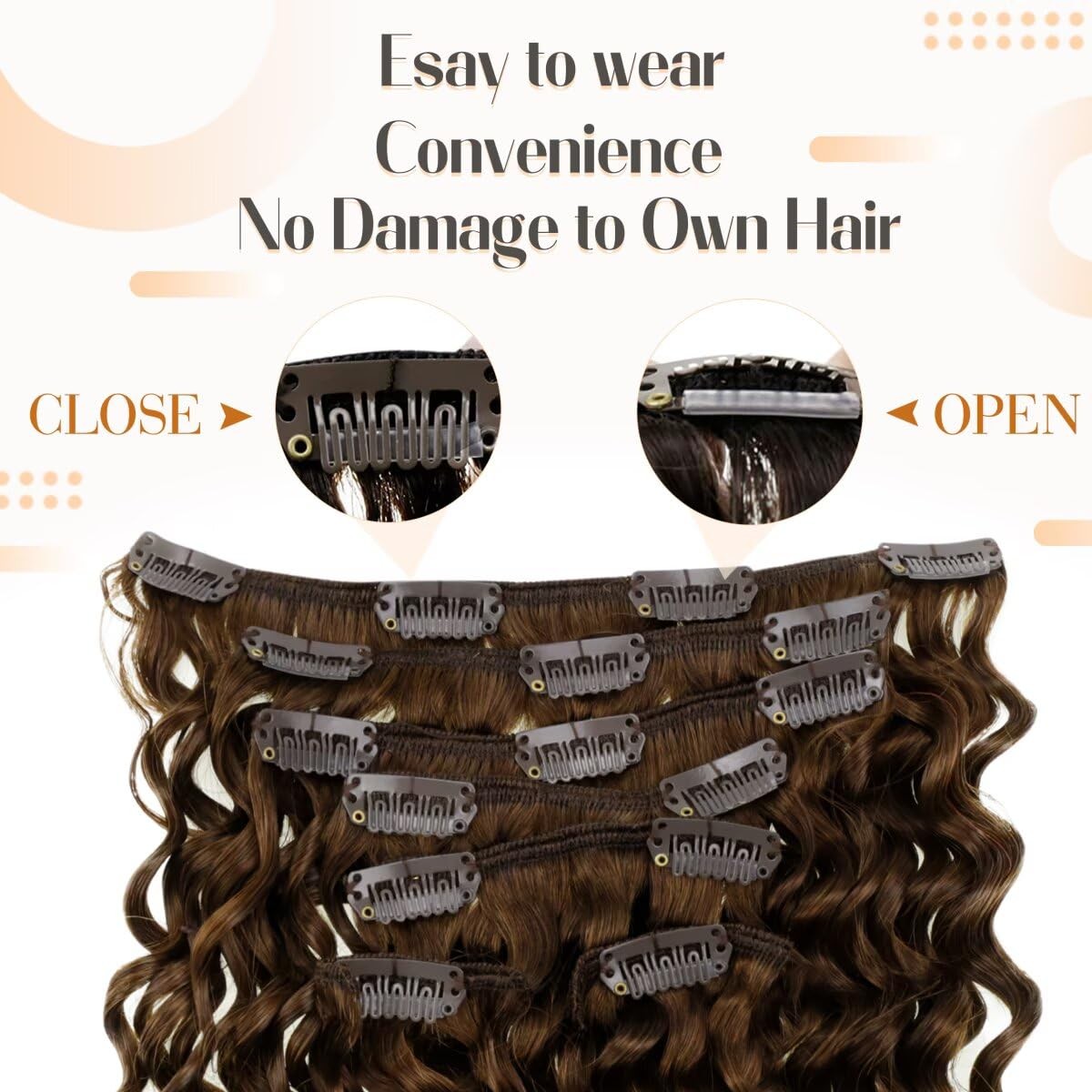 Hetto Curly Clip In Hair Extensions – Medium Brown 120G 7Pcs 22 Inch Nw – 3B-3C