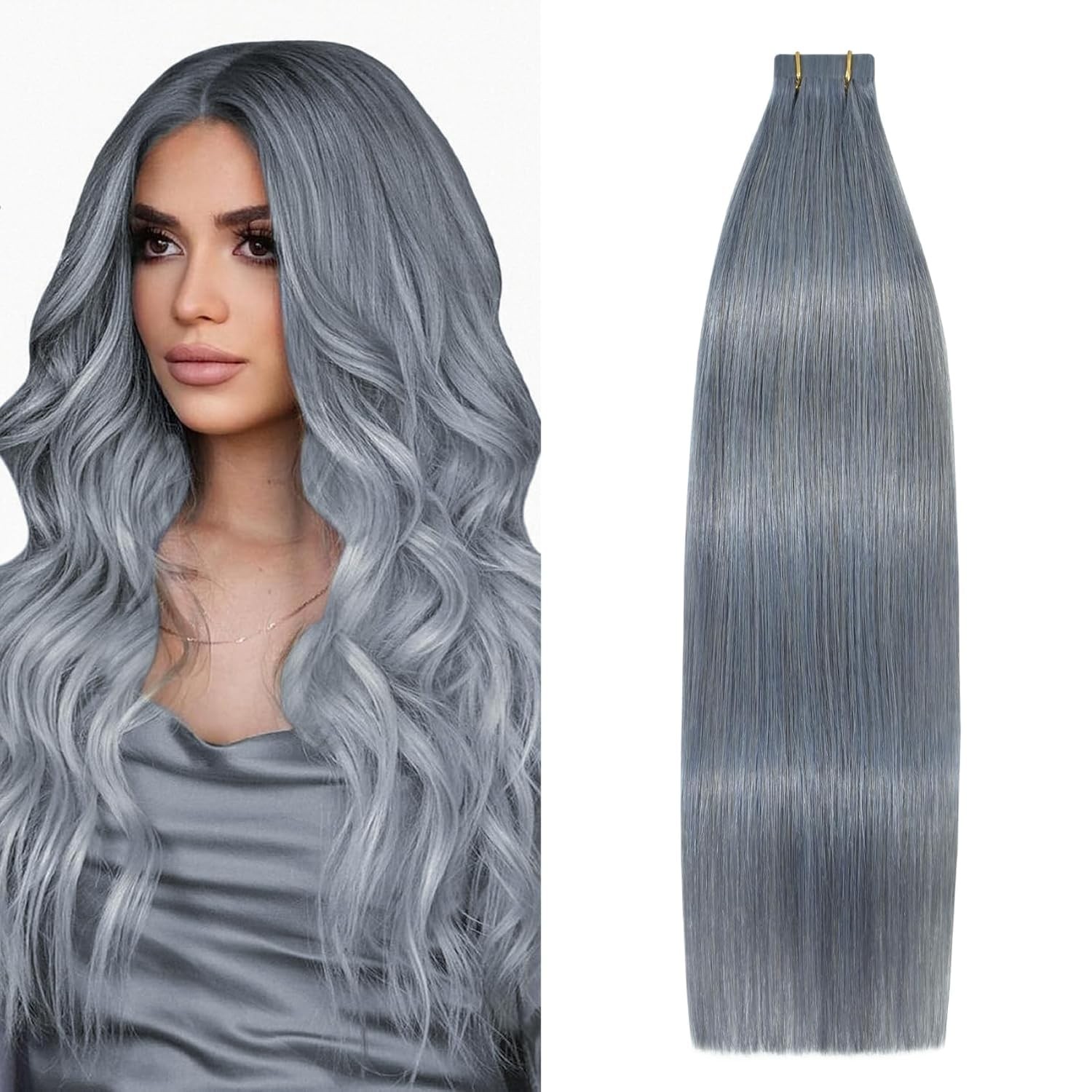 Aison 14Inch Silver Gray Tape In Hair Extensions 100 Real Human Hair Extensions