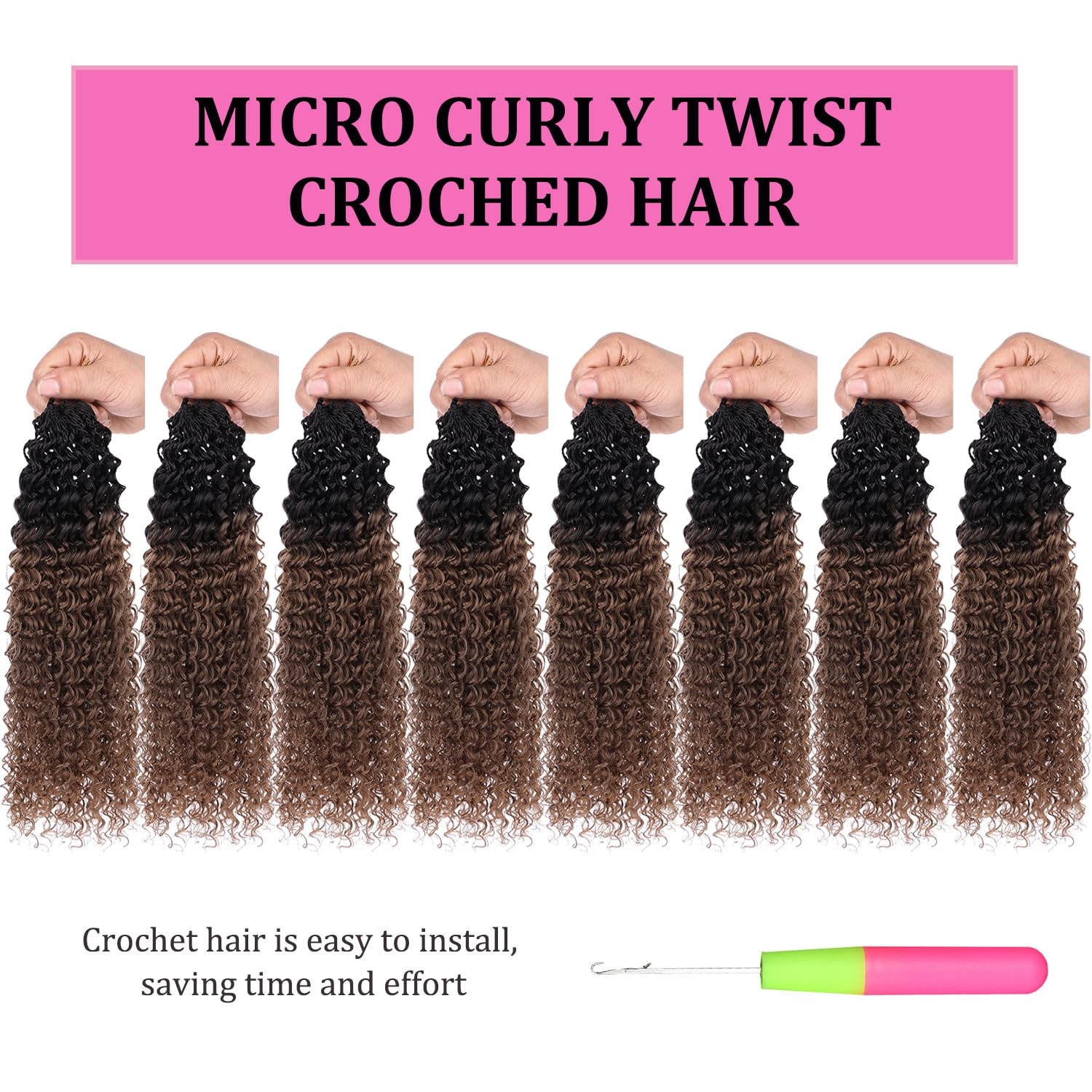 Leeven 8″ Micro Curly Crochet Hair 8 Pack Pre Looped Kinky Extensions