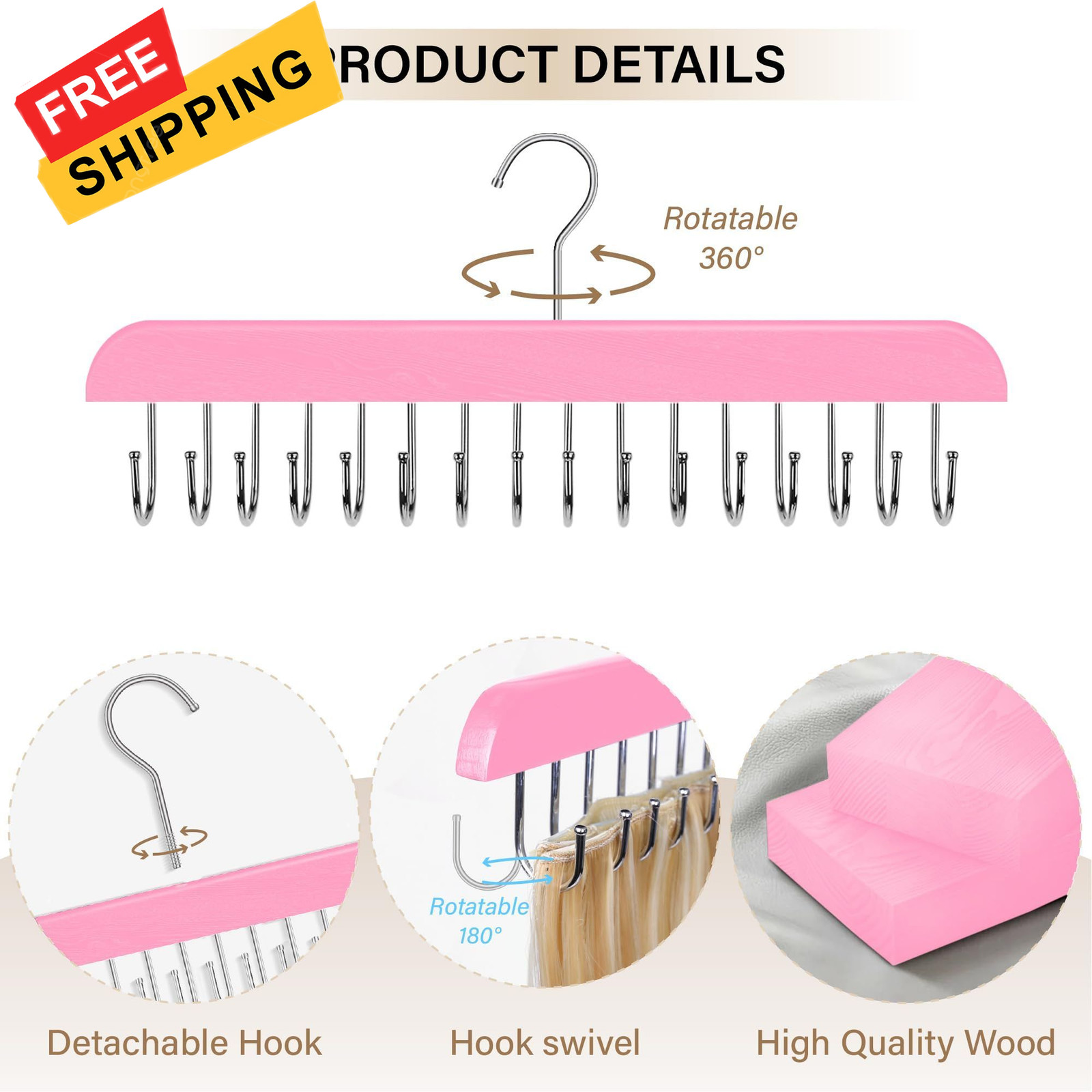 Hair Extension Holder & Hanger for Clip Ins – Weft Organizer 16 Inch, Pink