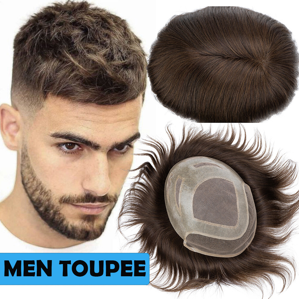 Swiss Lace Men Toupee Hair Piece Replacement System Virgin Human Hair Wig 8*10CM
