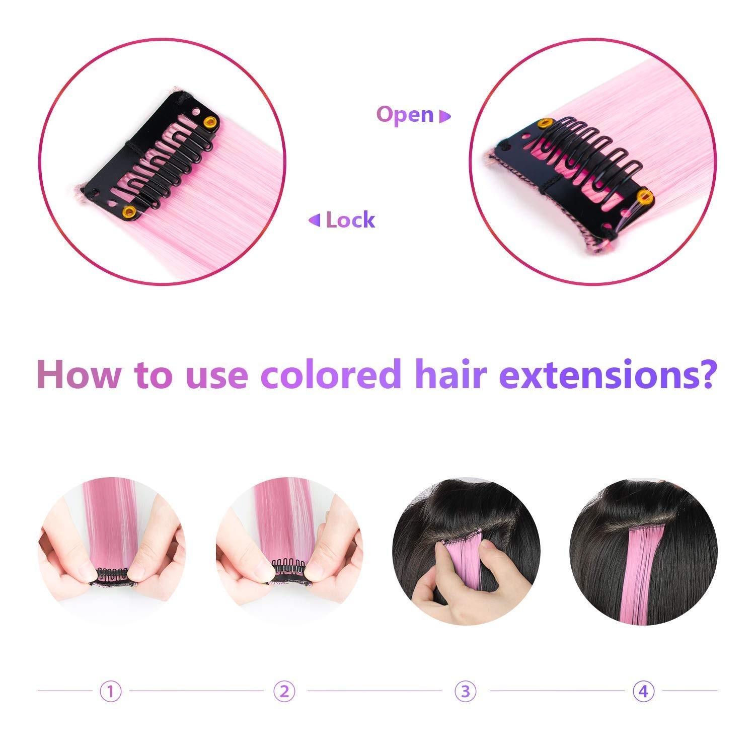 10 PCS Light Pink Clip-in Hair Extensions 22 Inch Long Straight Synthetic Hair