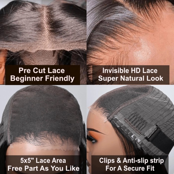 Wear Go Glueless Wig Pre-Cut 5*5 HD Lace unprocessed Human Hair Black Body Wave