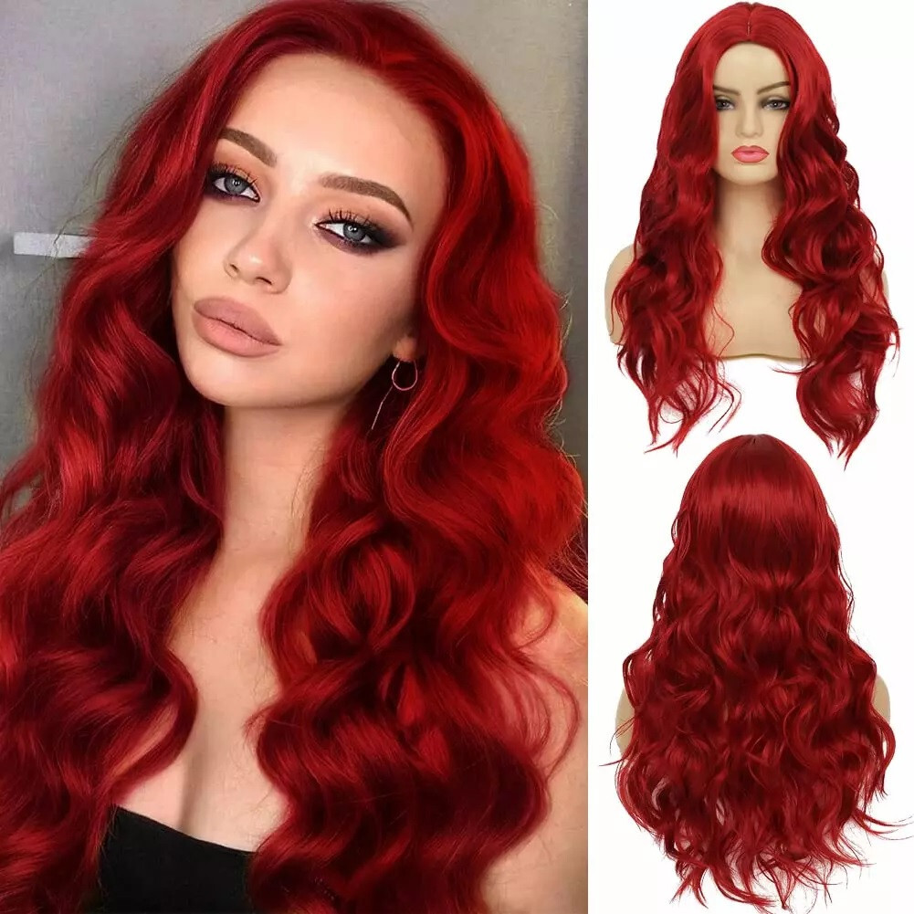 Earin 22″ Long Red Wavy Wig Center Part party girl cosplay celebrity actress
