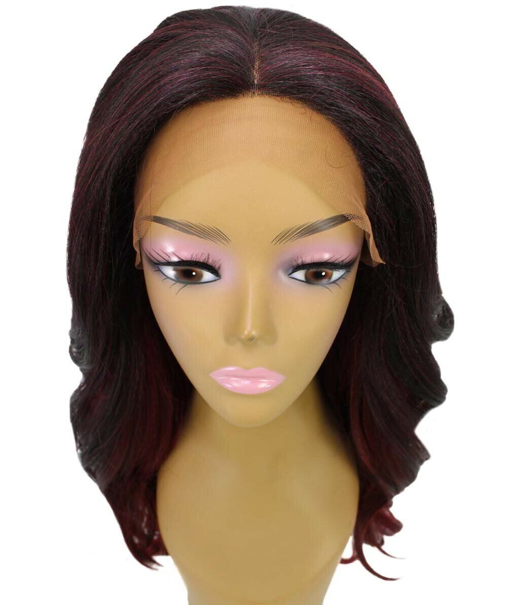 Wavy 21 in 4X4 Hand Tied Lace Front Wig, Deep Red over Medium Red