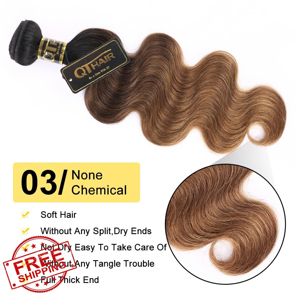 QTHAIR 18A T1B/4/30 Ombre Body Wave Human Hair Weave Brazilian Virgin Hair Bu…