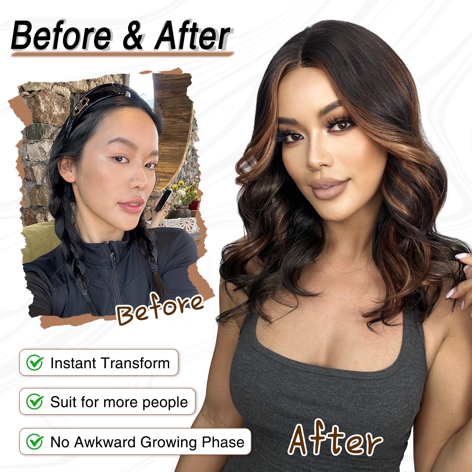Dark Brown Hightlight Wigs for Women 18 Inch Middle Part Medium Length Short …