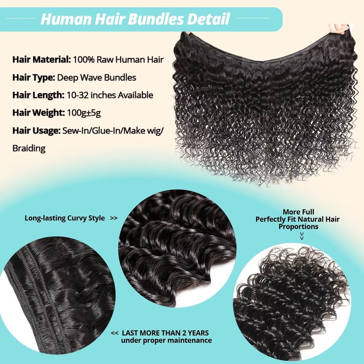 Cuzuzu 12A Human Hair Bundles 18.1 Inch Deep Wave Bundles Human Hair 100