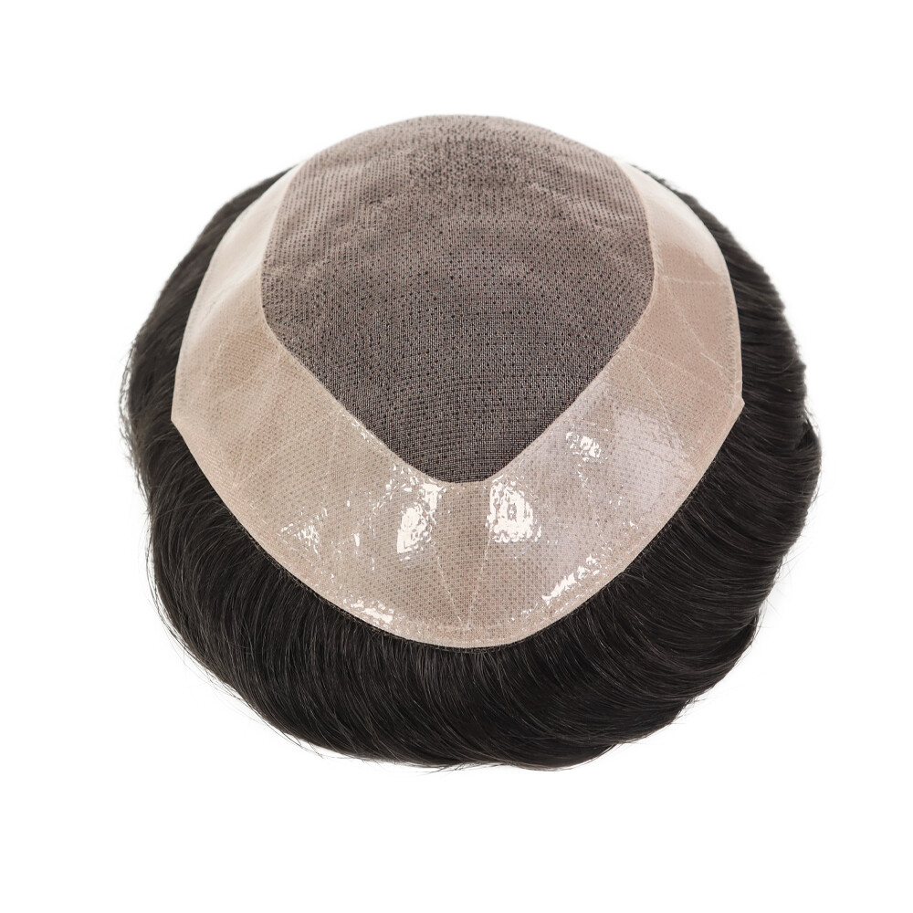 Mens Toupee Human Hair Replacement System Durable Fine Mono Lace Poly Hairpiece