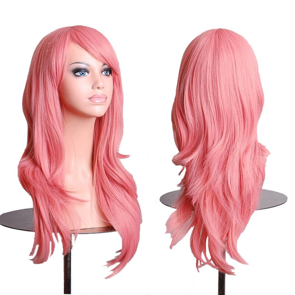 Wigs 28″ Long Wavy Hair Heat Resistant Cosplay Wig for Women (Pink)