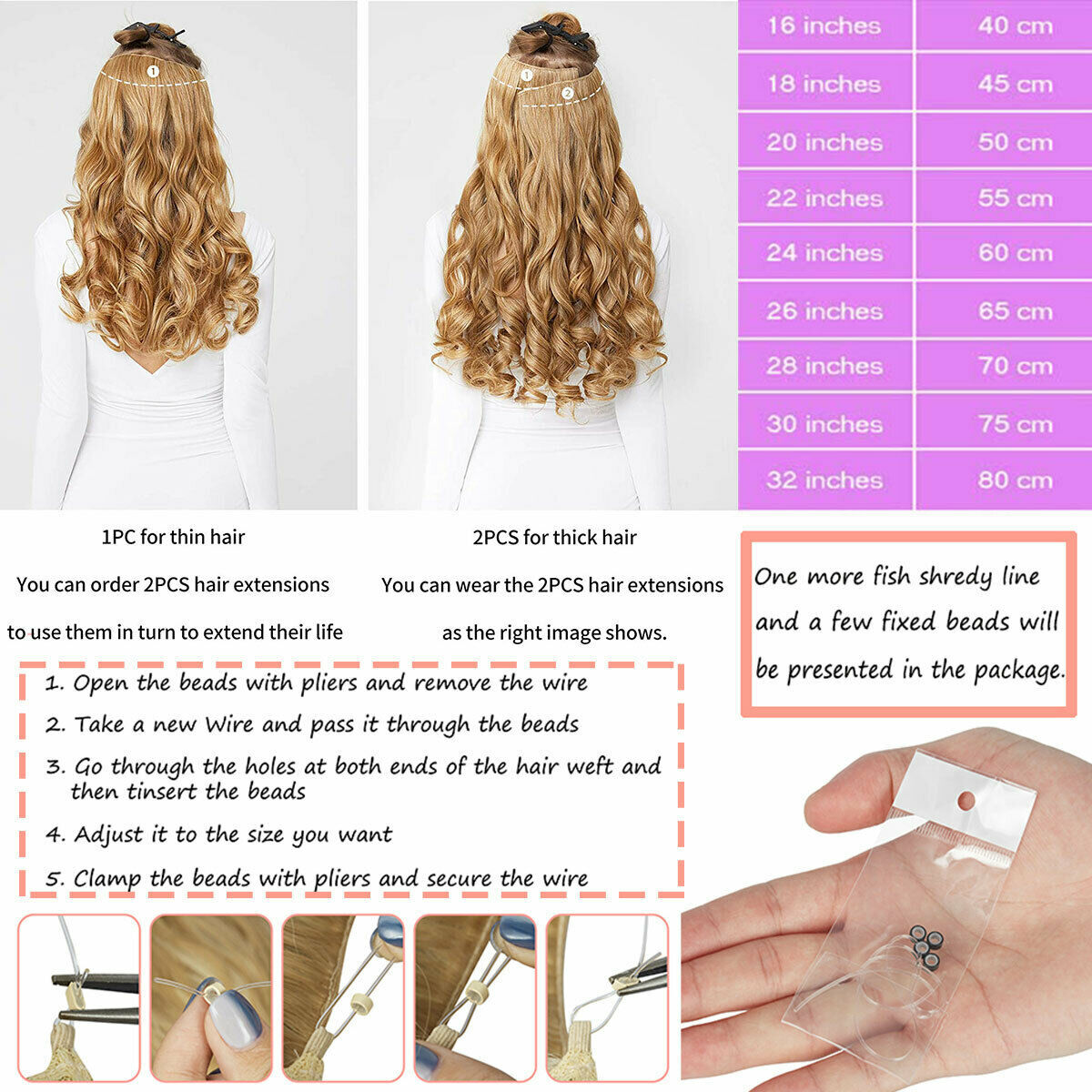 Russian AAAA+ Thick Wire In Remy Human Hair Extensions Hidden Headband One Piece