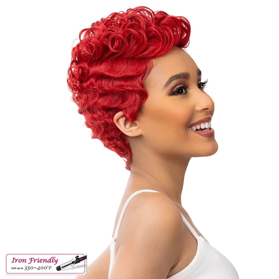 IT’S A WIG SWISS Premium Synthetic ELSIE Short Hand tied Side Wig. Color#Scarlet