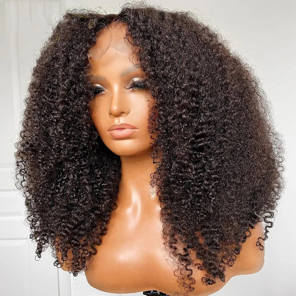 Glueless 13×6 Lace Frontal Wig 4B 4C Afro Kinky Curly Human Hair Pre Plucked