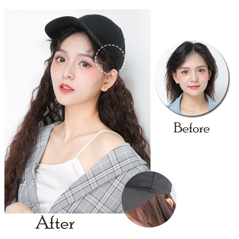 Baseball Cap with Curly Hair Wig Full Wigs Long Natural Wavy HairPiece For Human