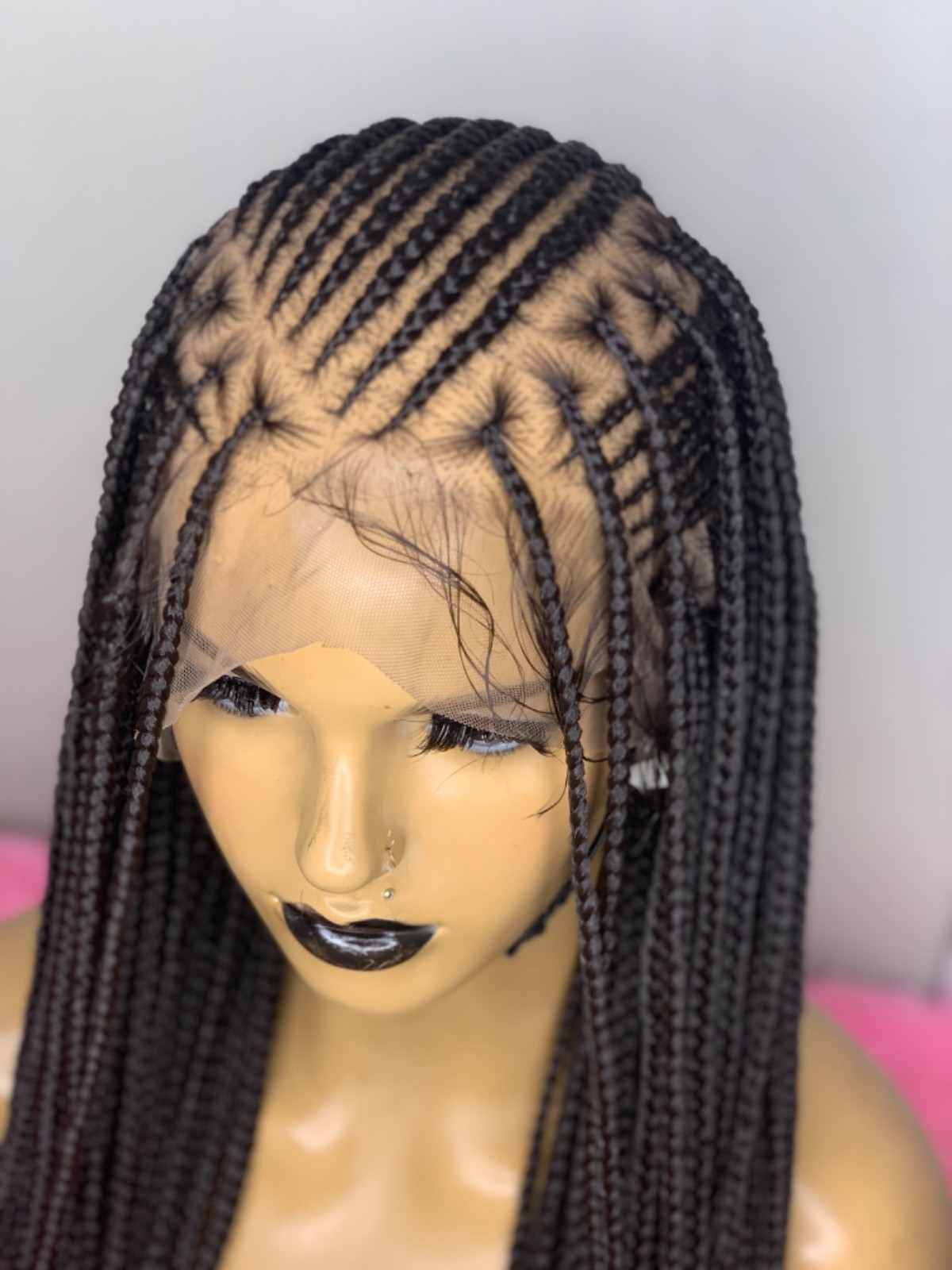 Preorder full lace braided wig, cornrows braids, flip over Fulani, long length