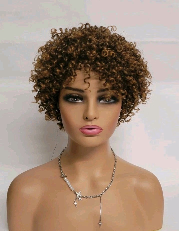 💕SEXY SHORT COILY CURLY WIG FOR BLACK WOMEN MIXED BROWN GOLD DAILY BOBBI BOSS