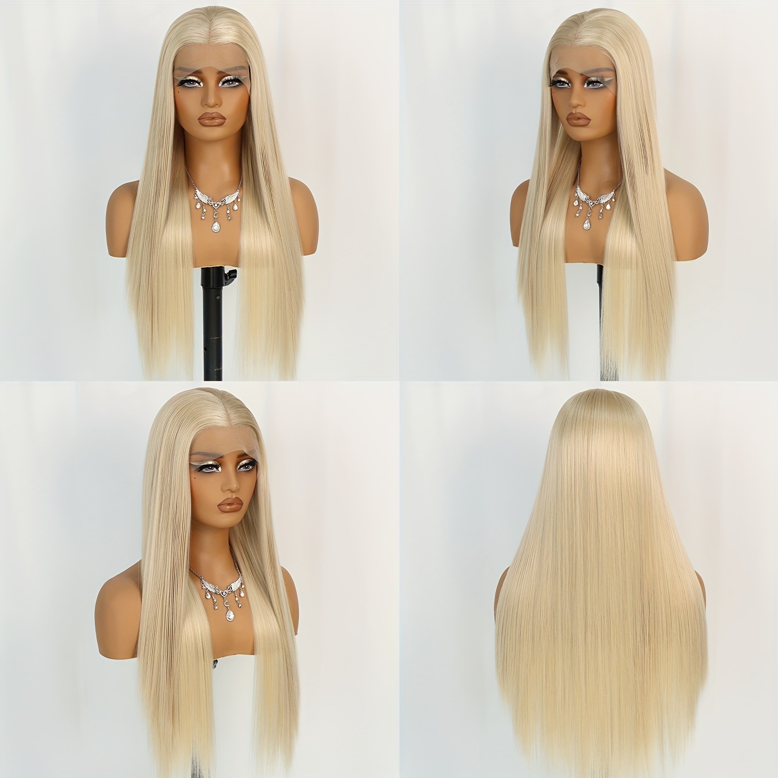 Light Blonde Lace Front Wigs Natural Long Straight Hair Heat Resistant Fiber Wig