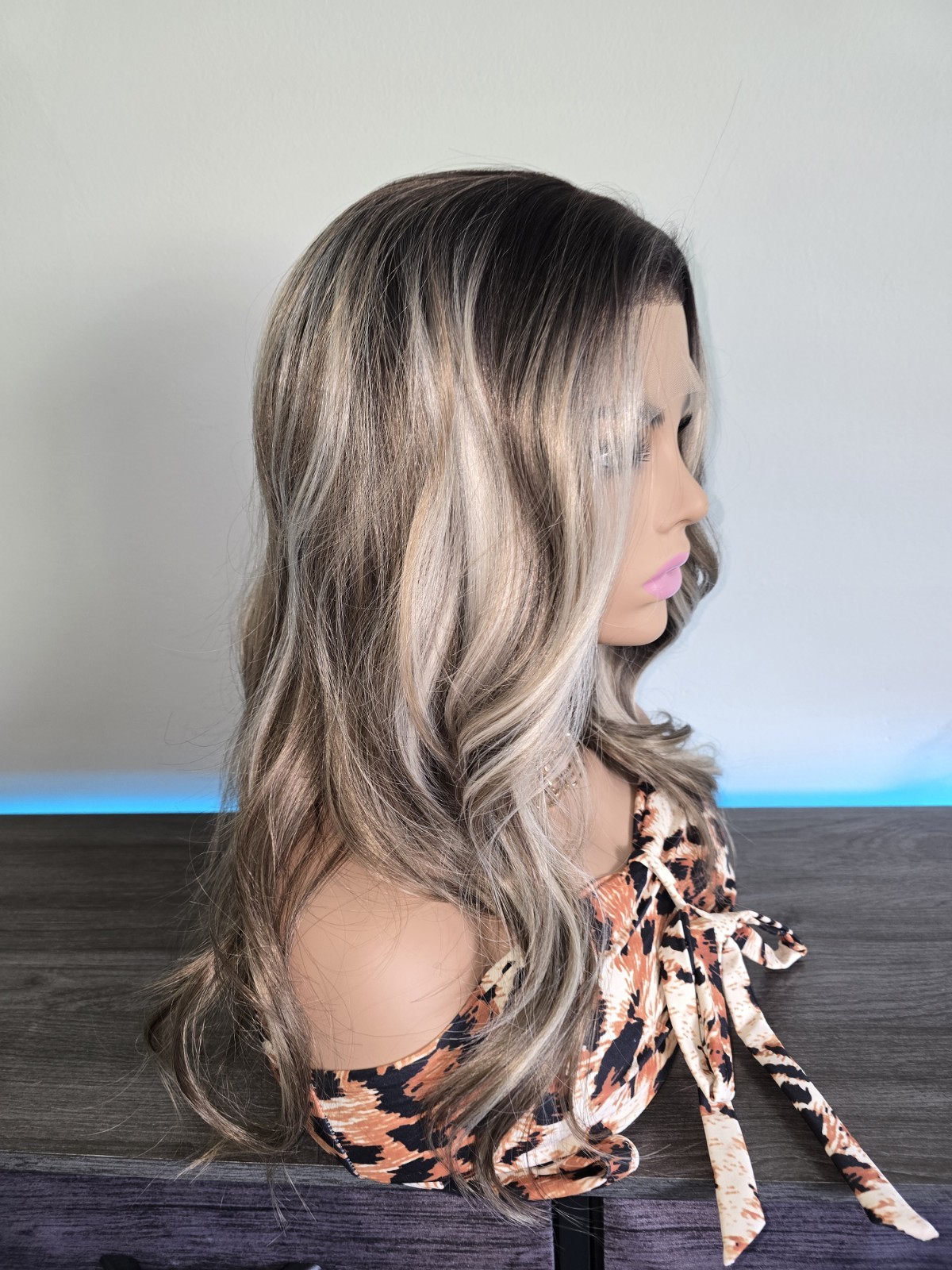HD Lace Front Wig Human Hair Blend Highlights Straight Honey BROWN Blonde