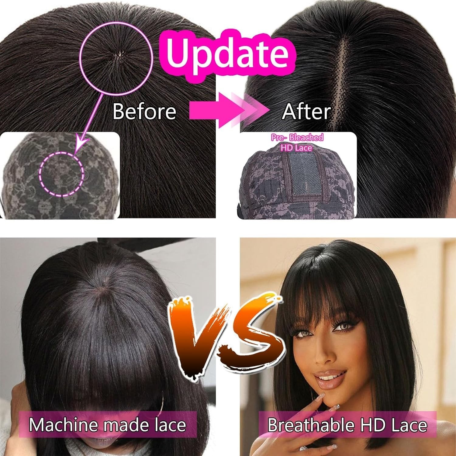 Bob Wig Human Hair Glueless Wig with Bangs Human Hair Straight 2×1 Lace Wig