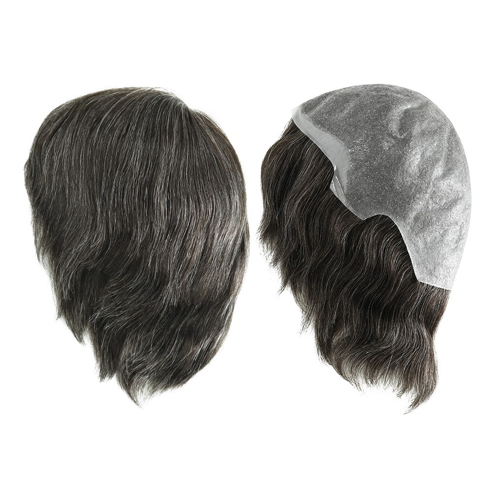 Mens Human Hair Wigs Full Thin Skin Wigs Human Hair System Medium Size 6” #1B30