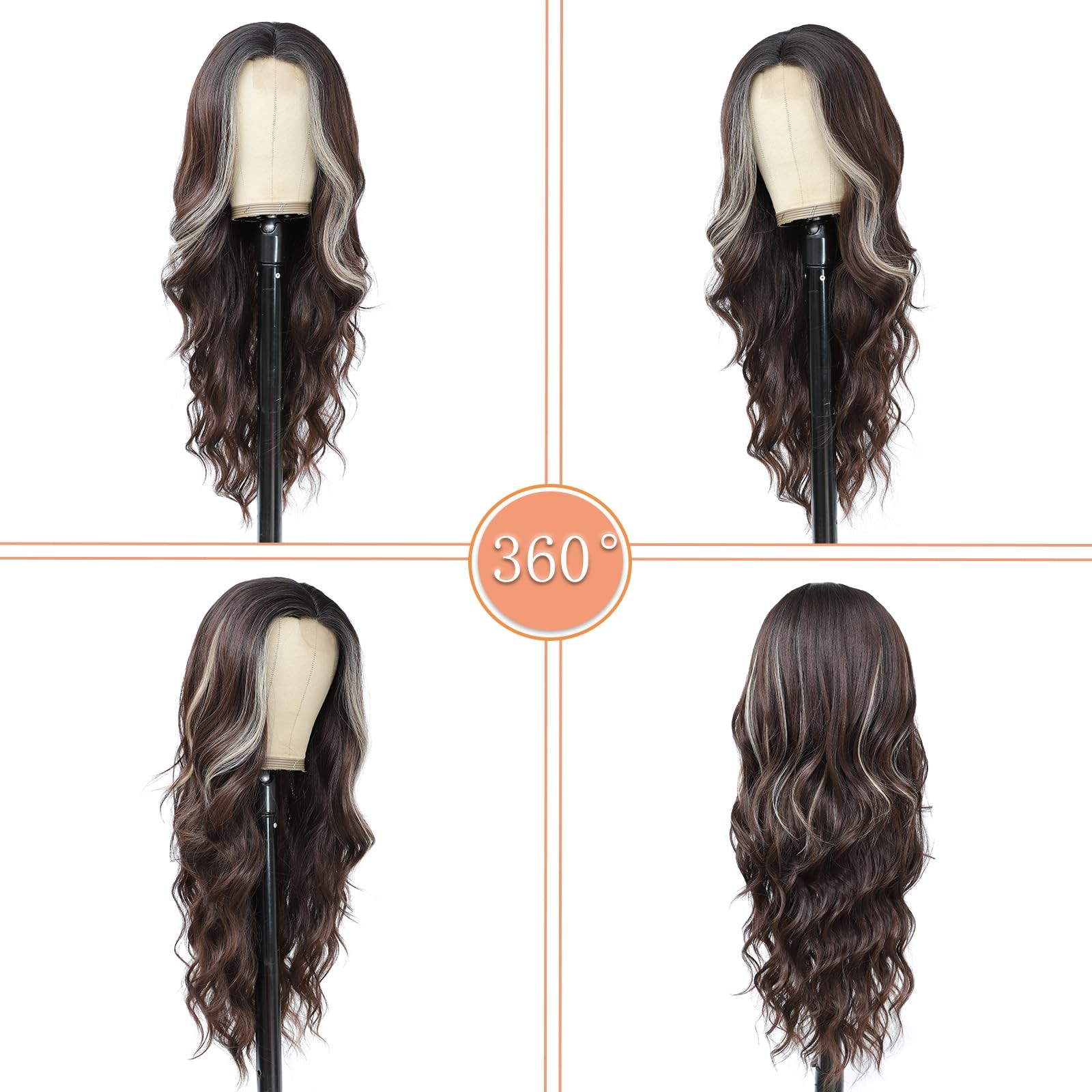 Long Wavy Wig for Women 26 Inch Middle Part Curly Wigs with Lace Hairline Syn…