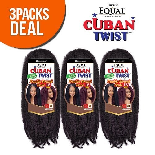 Freetress Equal 16 Inch Cuban Twist Braids Off Black Pack of 3 Synthetic Hair